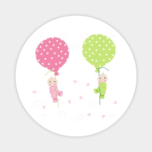 Twin baby arrival card with balloon Magnet